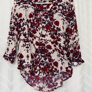Lucky Brand Red and Blue Floral Blouse